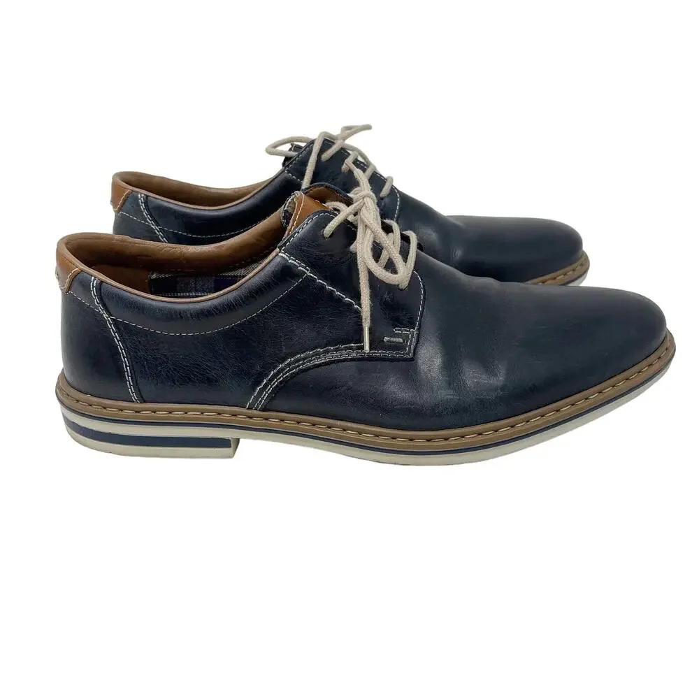 Rieker Mens 43 / US 9.5-10 Blue Dustin Derby Oxford Shoes Dress Leather Lace Up